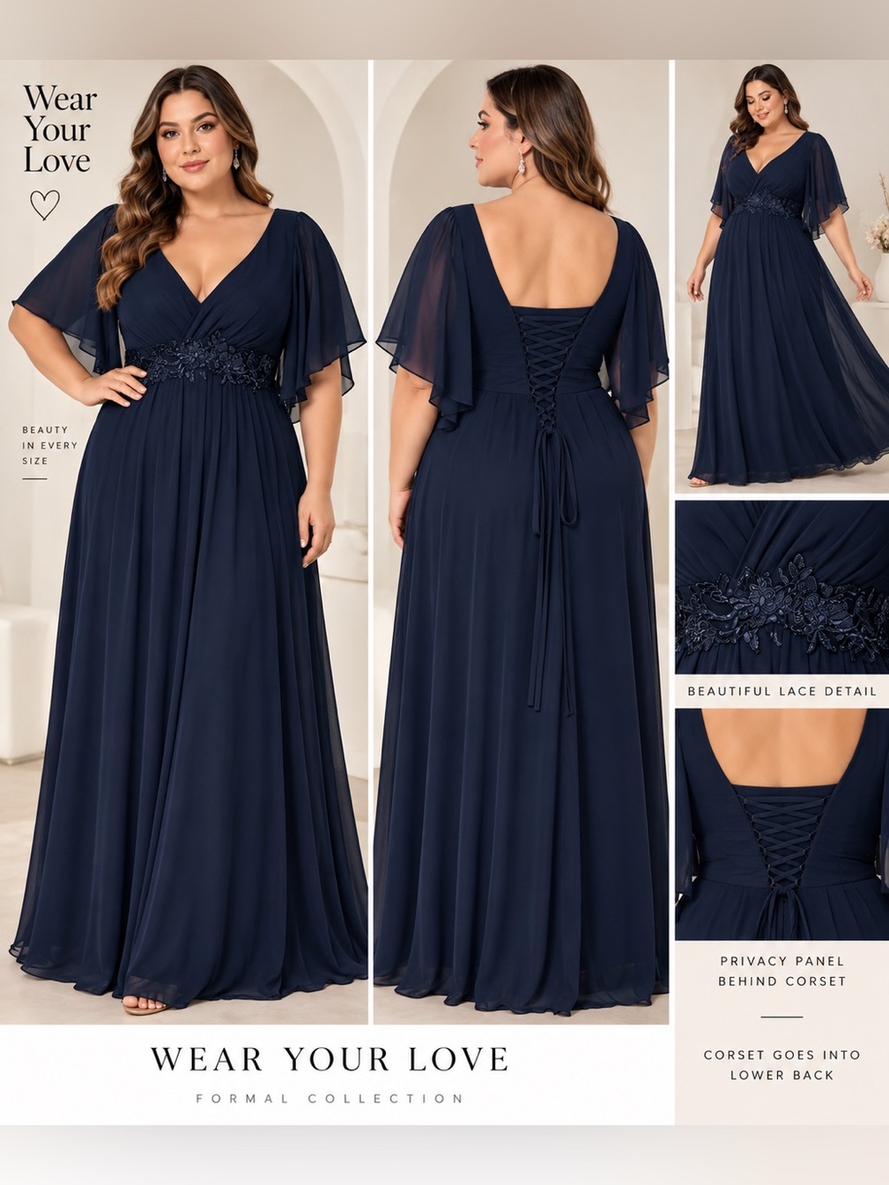 Wear Your Love Navy Plus Size 3XL Corset Back Formal Maxi Dress NWT